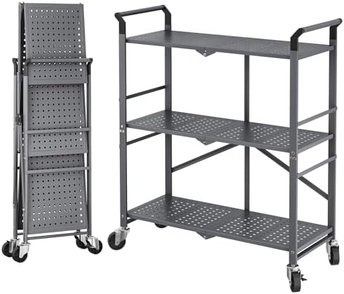 SNTD 3 Tier Rolling Cart, Metal Utility Cart on Wheels, Grey by SNTD