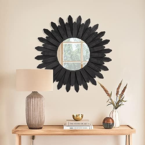 Honiway 21 inch Black Wall Decor Vintage Mirror, Boho Style, Wooden Frame, Easy to Hang, Ideal Gift - Image 7