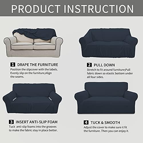 Easy-Going Stretch Oversized Loveseat Couch Covers Washable Dark Blue - Image 6
