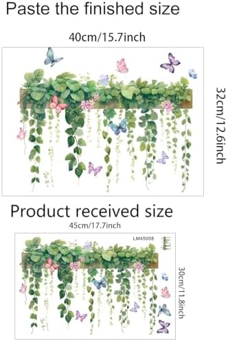Hanging Green Vine Wall Decals,Succulent Plants Wisteria Floral Flowers Butterflies Birds Wall Stickers, Self-Adhesive Vinyl Removable Living Room Sofa TV Wall Decor - Image 2