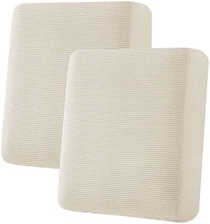 H.VERSAILTEX Super Stretch Individual Seat Sofa Covers Couch Slipcover Sets Thick Jacquard Textured Twill Fabric (2 Piece Medium Sofa Cushion Covers, Natural) by HVERSAILTEX