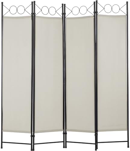 4 Panel Room Divider 6FT Steel Frame Screen Folding Privacy Divider Freestanding Partition for Home Office Bedroom (Beige) by PayLessHere
