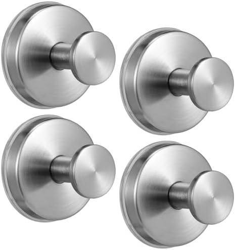 Suction Cup Hooks for Shower No-Drill Bathroom Hooks for Towels, Robes, Loofah Mountable on Bathroom Walls, Kitchen, Glass, Mirrors, Tile and Smooth,Non-Porous Surfaces (4, Brushed Nickel) by Fenas