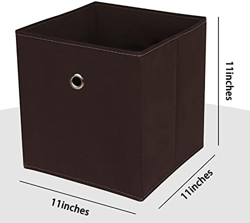 Foldable Storage Cubes Bins ,11 Inch Cloth Storage Cube Fabric Storage Box Cubes Organizer Baskets with Dual Handles for Home Organizer Set of 3 (Brown) - Image 2