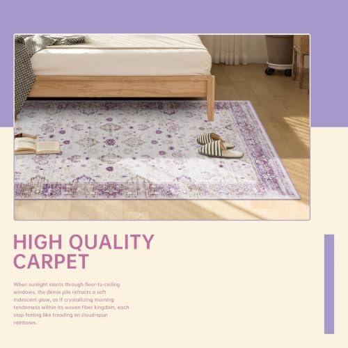 Hanples 5x8 Area Rugs for Living Room, Washable Rug Vintage Floral, Purple - Image 6