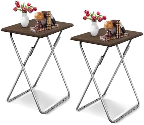 Folding TV Tray Table on Bed & Sofa,Snack Table,TV Dinner Tray (Walnut,2PC） by Garden4you