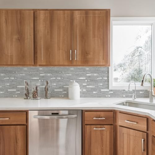 STICKGOO 20 Sheets Peel and Stick Backsplash Tile, Stick on Backsplash for Kitchen and Bathroom, Grey Marble Look PVC Mixed Metal Silver Self Adhesive Wall Tiles - Image 5