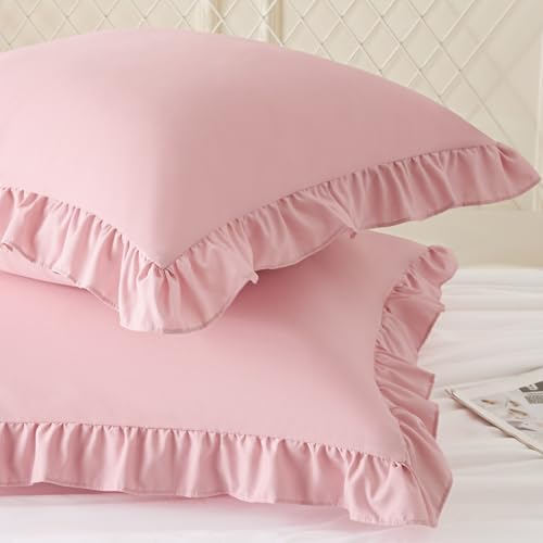 KKJIAF 2 Pack Ruffle Pillow Cases 20x20 Inches, Light Pink - Image 2