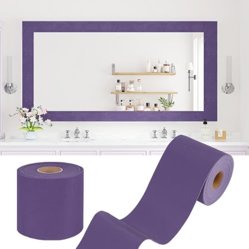 WESTICK Purple Mirror Frame Borders Soft Peel and Stick Mirror Tape Velvet Wallpaper Border for Bathroom Self Adhesive Decorative Bulletin Board Border for Classroom Office Bedroom Decor 3.9" x 394" by WESTICK