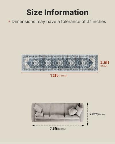 2'6"x14' Washable Area Rug, Low-Profile Entryway Rug with Non-Slip Backing & Durable Edge Binding, Vintage Rug Pattern, Small Rugs for Entryway, Kitchen & Living Room - Image 2