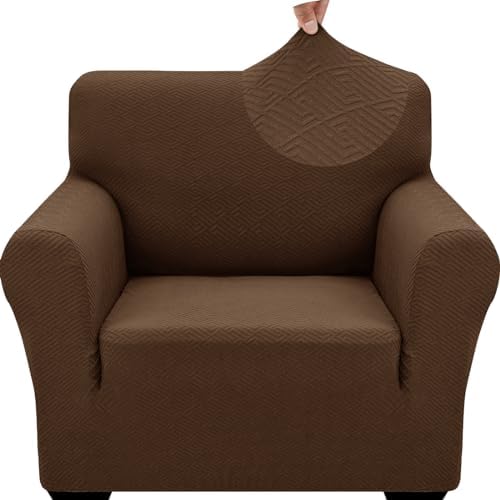 ZNSAYOTX 1 Piece Jacquard Chair Slipcovers for Living Room High Stretch Chair Covers with Arms Anti Slip Pets Friendly Couch Sofa Armchair Cover Furniture Protector (Small, New Pattern Coffee) by ZNSAYOTX