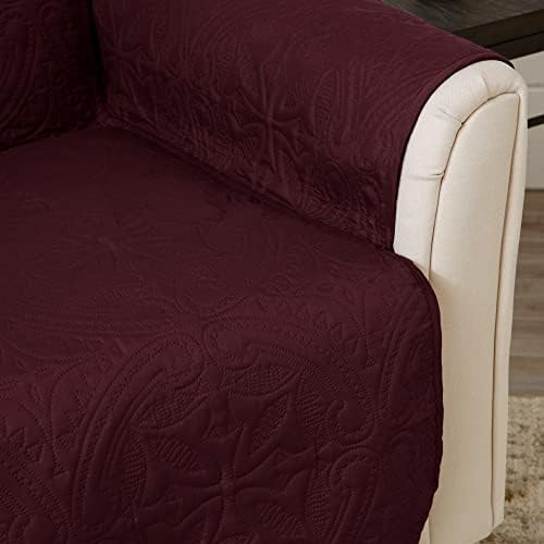 Great Bay Home Reversible Chair Cover - Washable Slipcover Furniture Protector with Elastic Straps - Perfect for Kids & Pets - Quilted & Stitched Detail (Wine/Light Gray) - Image 4
