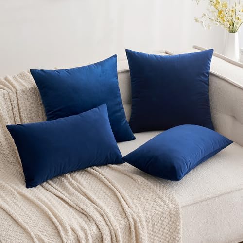 MIULEE 12x20 Inch Lumbar Velvet Throw Pillow Covers Dark Blue - Image 4