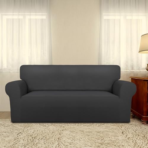 PureFit Super Stretch Sofa Slipcover – Spandex Non Slip Soft Couch Sofa Cover, Washable Furniture Protector with Non Skid Foam and Elastic Bottom for Kids, Pets (Oversized Loveseat, Dark Gray) - Image 2