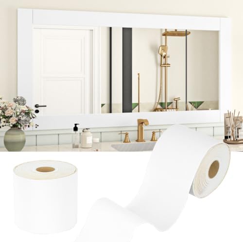 WESTICK White Mirror Frame Border Peel and Stick Velvet Wallpaper Border Removable Self Adhesive Mirror Tape Trim Decorative White Bulletin Board Borders for School Office Picture 3.9" x 160" by WESTICK
