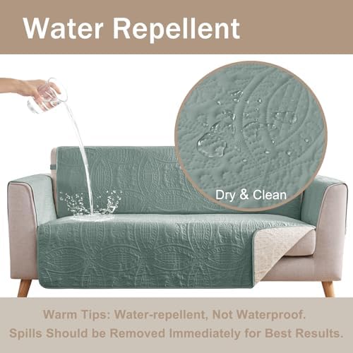 Sage Blue Loveseat Covers for 2 Cushion Couch, Water Repellent Slip Covers for Sofa, Washable Love Seat Quilted Couch Covers, Pet Friendly Loveseat Slipcovers (Loveseat 48", Sage Blue) - Image 3