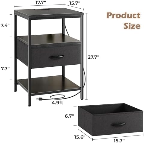 SUPERJARE Nightstand with Charging Station, USB-C Port, Bedside Table - Image 3