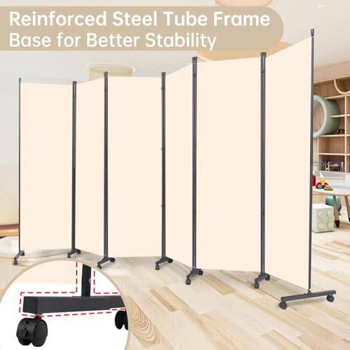 Room Divider Large 6 Panel Privacy Screen,Portable Room Partition on Wheels - Image 3