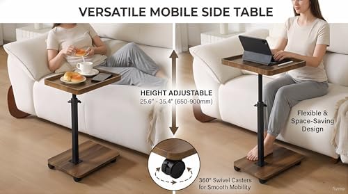 C Table End Table Adjustable Height, 360°Swivel TV Tray Table Couch Tables C Shaped Side Tables Living Room and Bedroom for Sofa, Bed,Chair (Brown) - Image 5