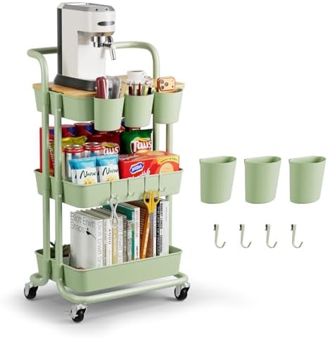 3 Tier Rolling Cart, Multifunctional Storage Cart with Table Top by Aratan