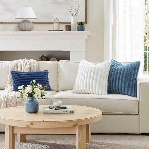 MIULEE Faux Fur Decorative Throw Pillow Covers 18x18 Set of 2 Grey Blue - Image 2