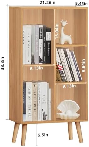 LEYAOYAO 5 Cube Bookshelf, Mid-Century Modern Book Shelf with Legs, Natural - Image 2