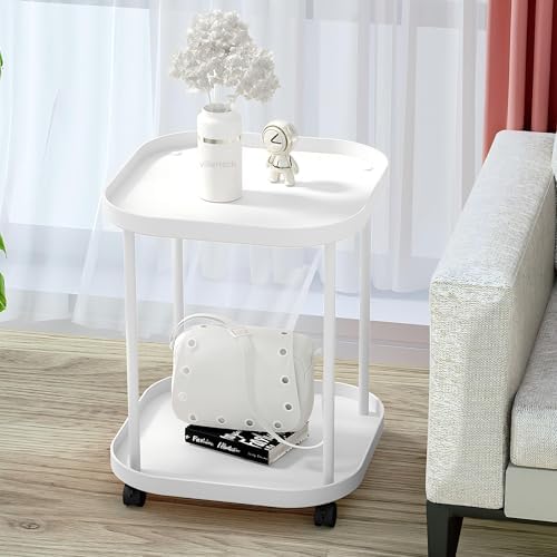 Side Table with Wheels, 2-Tier End Table Small Night Stand - Image 4