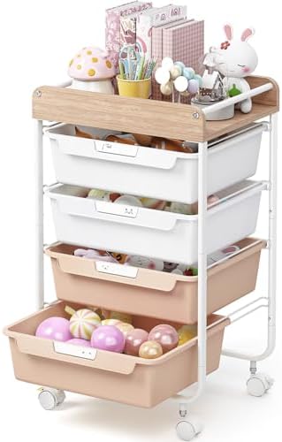 SYKIARIOL Rolling Storage Utility Cart with 4 Drawers,Art Cart,Pearl by SYKIARIOL