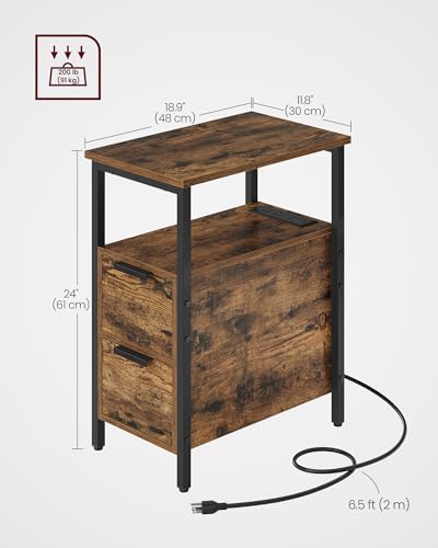 VASAGLE Side End Table with Charging Station, Slim Nightstand with Storage - Image 3