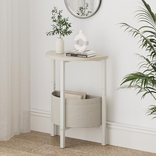 Vagusicc Small Round Side Table End Table, Tall Accent Table with Storage Basket, Set of 2 Half Round Tables Half Moon Tables, Coffee Bedside Tables, Modern Nightstand for Living Room Bedroom, Cream - Image 2
