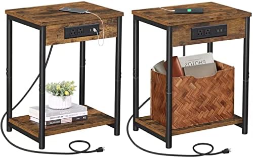 TUTOTAK Night Stand with Charging Station, Set of 2, End Table, Side Table with USB, 21.8”H Nightstand with Storage Shelf, Sofa Couch Table TB01BB029 (2 pcs) by ChoosetutotakFurnitureBuildYourCozyHome