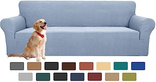 YEMYHOM Couch Cover Latest Jacquard Design High Stretch Extra Large Sofa Covers Pet Dog Cat Proof Oversized Slipcover Non Slip Magic Elastic Furniture Protector (X Large, Light Blue) by YEMYHOM