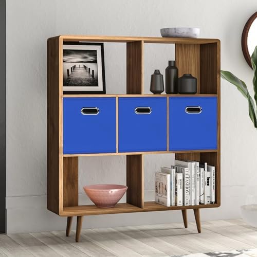 Black Foldable Storage Cubes Bins, Fabric Storage Box Cubes Organizer Baskets with Dual Handles for Home Organizer,Set of 3,(Dark Blue) - Image 5