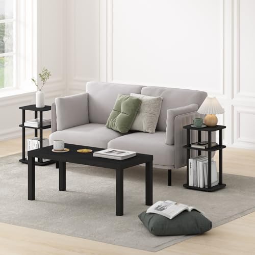 Furinno JUST 3-Tier Telephone Table Set of 2, Turn-N-Tube Toolless Side Table with Open Shelf, Round Curve Corner Night Stand, Bedside Table, for Living Room, Bedroom, Americano - Image 2