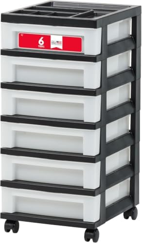 IRIS USA 6-Drawer Rolling Storage Cart with Organizer Top, Black/Pearl by IRISUSA