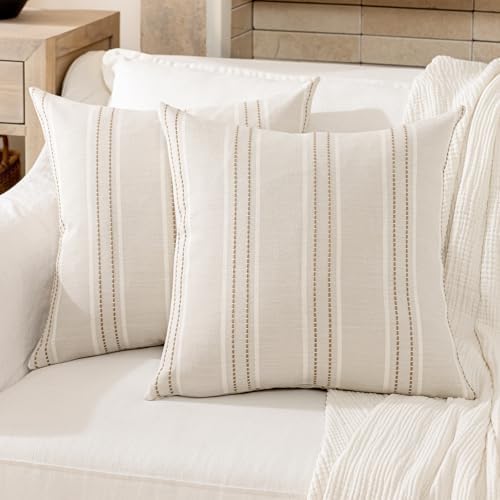 Hckot Tan Brown Throw Pillow Covers 22x22 Set of 2 Striped Pillow Covers - Image 2