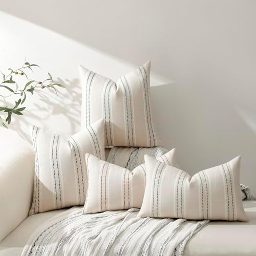 Hckot Stripe Throw Pillow Covers 18x18 Set of 2 Teal Blue Pillow Covers - Image 6