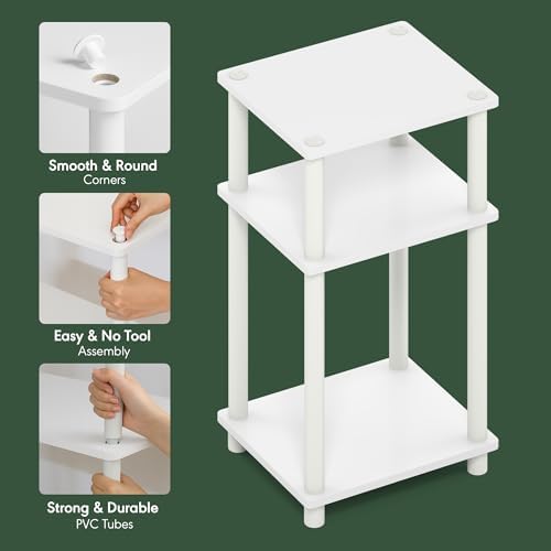 Furinno Turn-N-Tube 3-Tier Toolless Side Table, Compact, White - Image 5