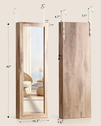 Nicetree 6 LEDs Jewelry Armoire, Hanging Mirror Jewelry Cabinet, Oak - Image 6