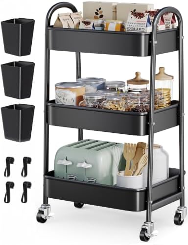 Heavy Duty 3 Tier Rolling Cart Metal with Wheels,Three Tiered Rolling Carts by Unknown