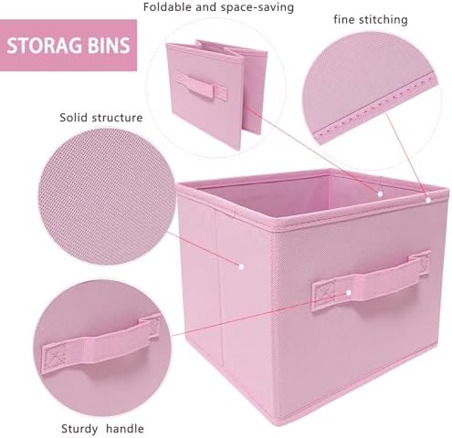 EBIGIC Storage bins collapsible storage bins,cube storage organizer （Pack of 3） 10.5 * 10.5 * 11 inch,For home and office Collapsible Closet Shelf Organizers, Drawer Organizers(Pink) - Image 3