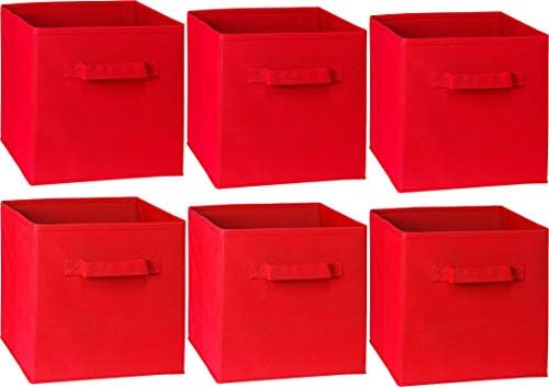 Simple Houseware 11-Inch Foldable Cube Storage Bins, Red, 6-Pack - Image 2