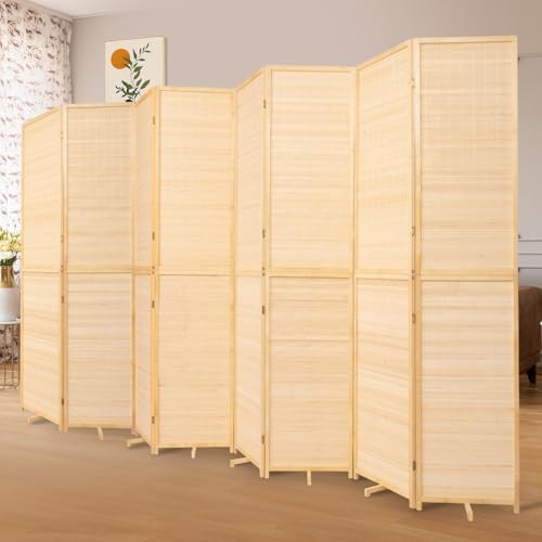 Bamboo Room Divider 8 Panel Wall Divider,Folding Screen W/Extra Stable Base by HOMSCREENER