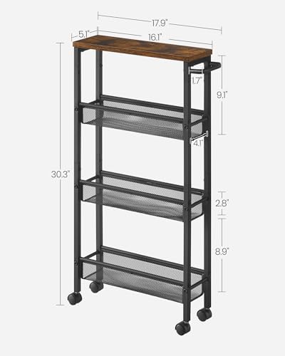 VASAGLE 4-Tier Slim Rolling Storage cart with Wheels, 5.1 Inches, Metal - Image 6