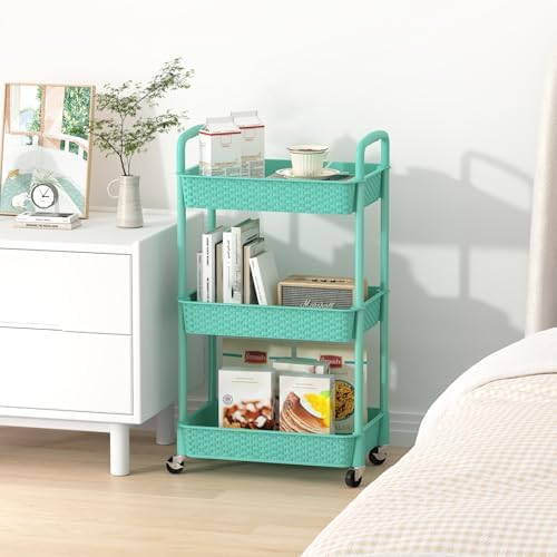MOYIPIN 3-Tier Plastic Rolling Utility Cart with Handle,Turquoise - Image 7
