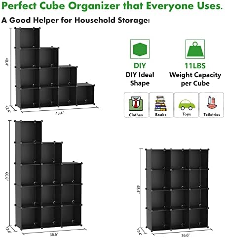 C&AHOME Cube Storage Organizer, 12-Cube Shelf Units, Closet Cabinet Black - Image 6