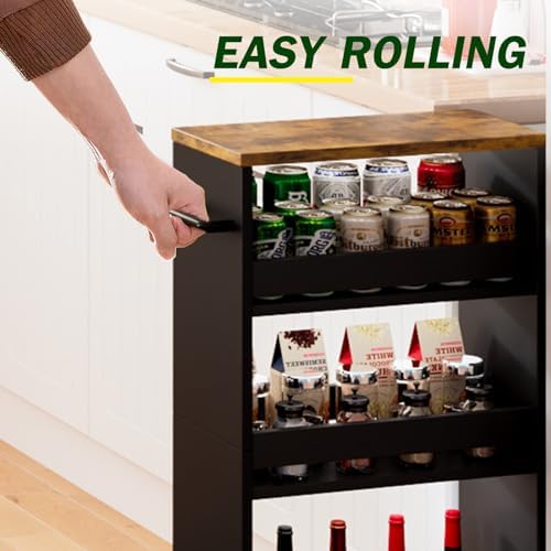 TEAMIX Slim Rolling Storage Cart, Wood 4-Tier Narrow Kitchen/Laundry Cart - Image 3