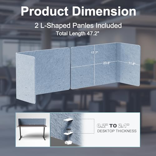 Desk Privacy Panel,2PCS L-Shaped Clamp-On Office Desk Divider,2-in-1 Adjustable Acoustic Desktop Partition Or Under Desk Modesty Panel,for Office,Home,Felt(Blue, 47.2" x 17.7") - Image 6