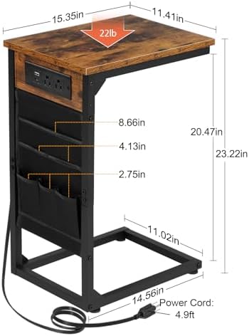 AMHANCIBLE C Shaped End Table with Charging Station, TV Trays, Set of 2 - Image 3