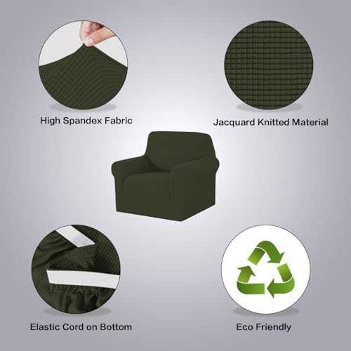 H.VERSAILTEX Stretch Chair Slipcover Sofa Cover Furniture Protector Cover High Spandex Small Checks Knitted Jacquard Sofa Cover Chair Covers for Living Room (Armchair 31"-40", Olive) - Image 4